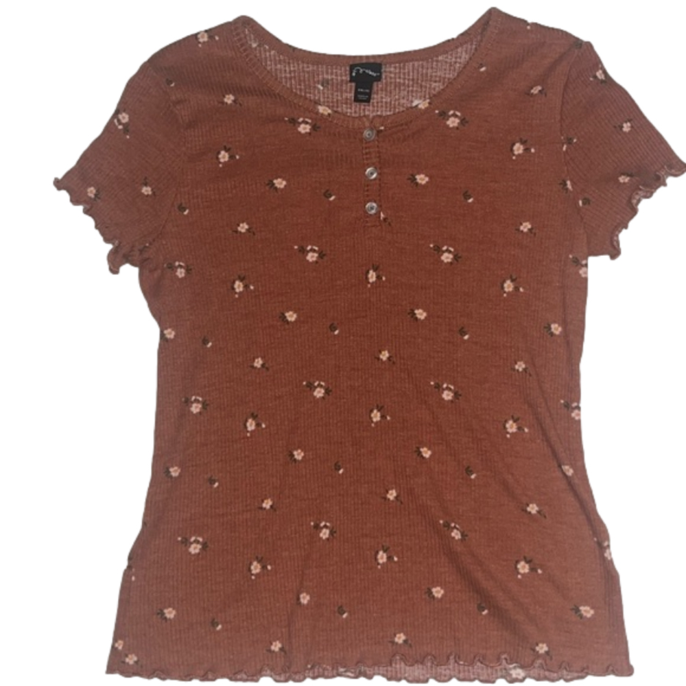 Orange and floral Girls Short Sleeve Henley T-Shirt by art class - Picture 2 of 5
